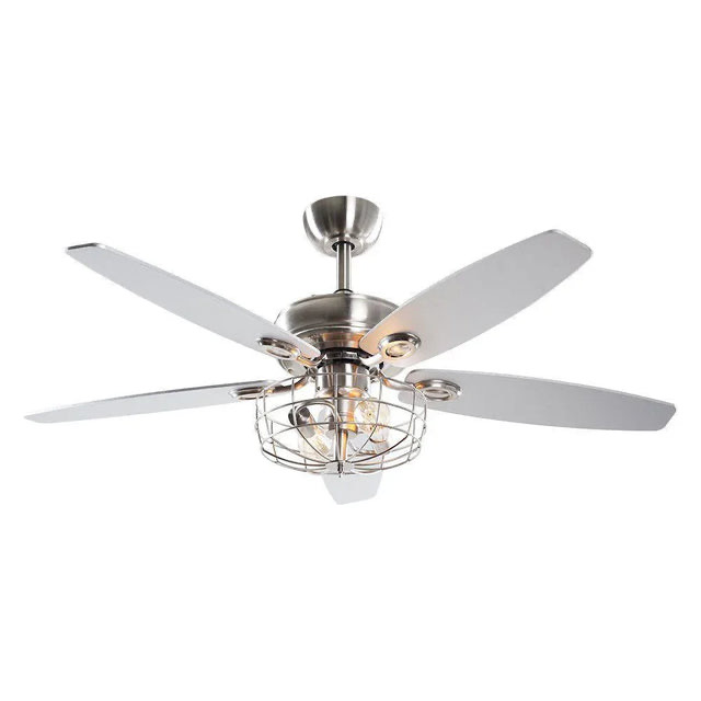 52" Kyla Industrial Caged Ceiling Fan with Light Remote Control Satin Nickel