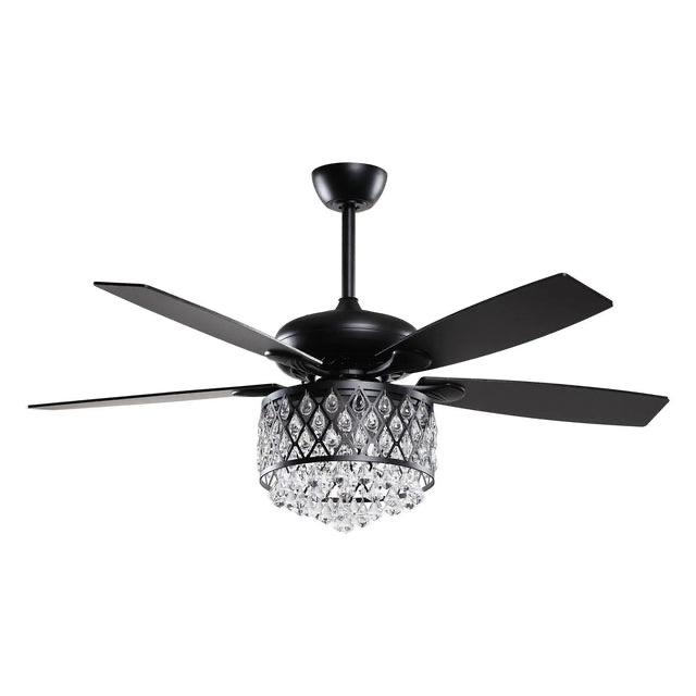52” Wethington Modern Crystal Chandelier Ceiling Fan with Light And Remote Control Black