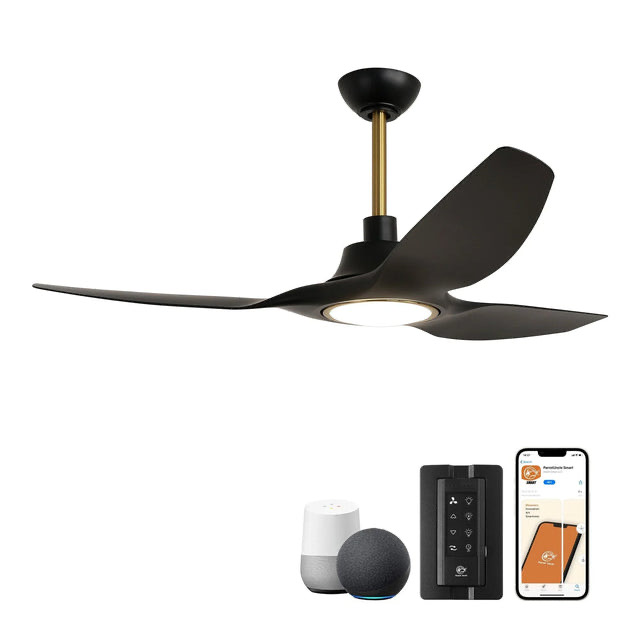 52" DC Motor 3 Blades Modern Downrod Mount Smart Fan with LED Light