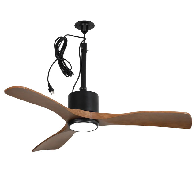 42 Inch Patio Guard IP65 Outdoor DC Motor Black Modern Hanging Buckle Downrod Ceiling Fan with Light