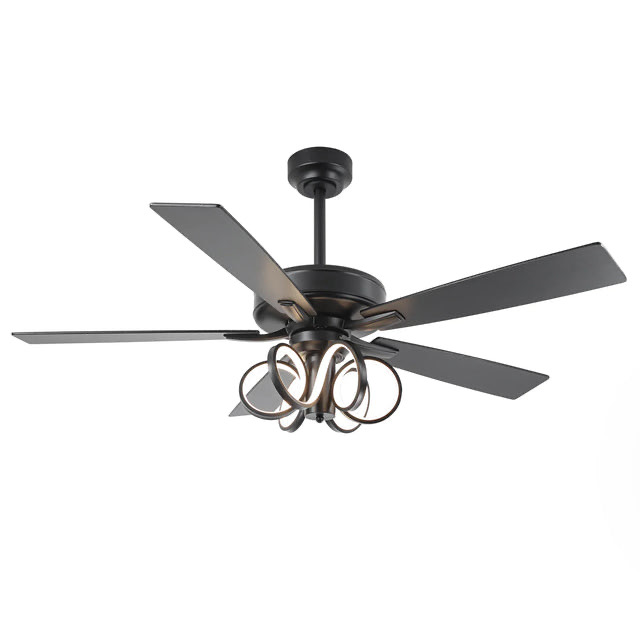52 Inch Levi Double-sided Blades Downrod Mount LED Ceiling Fan with Remote Control