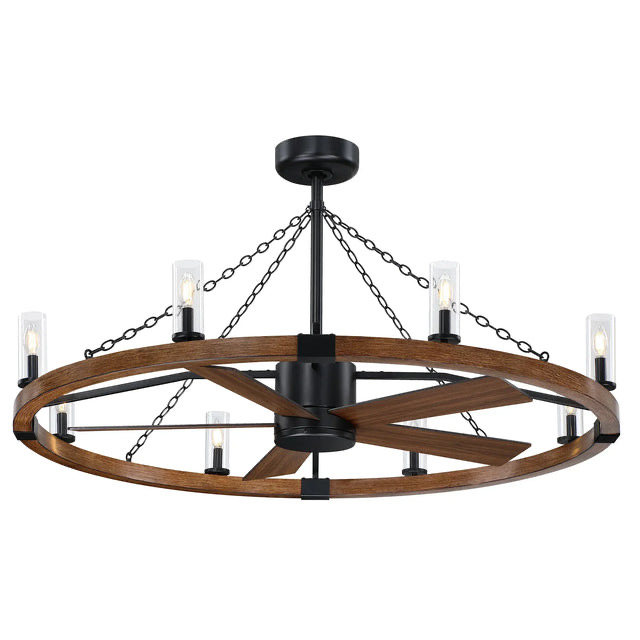 52 Inch Amelia Black Industrial Fandelier with Light and Remote Control