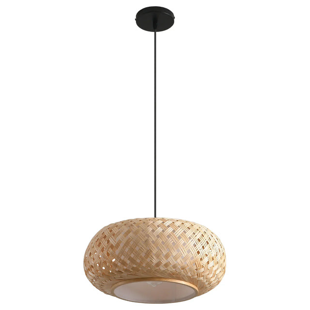 16" Yehudi Bohemian Handwoven Bamboo Island Pendant Light