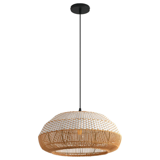 19" Webster Bohemian Handwoven Rattan Island Pendant Light