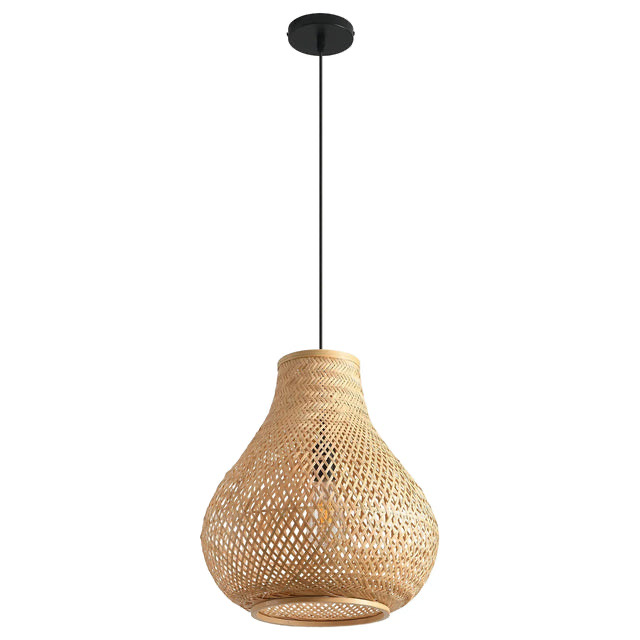 15" Troy Bohemian Handwoven Bamboo Island Pendant Light